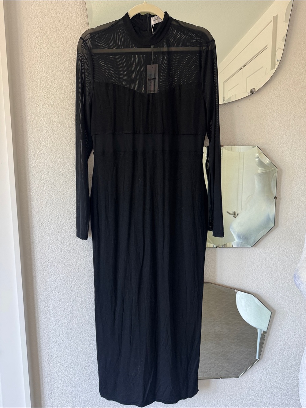 Petal & Pup Black Long Sleeve Sheer Yoke Midi Dress